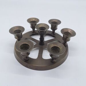 Vintage Brass 7-Arm Candle Holder Wheel Candelabra Mid Century Modern India 4.5”